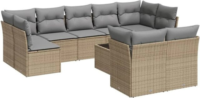 vidaXL 10-teilige Garten-Sofagarnitur aus Poly-Rattan in Beige mit Tisch und Kissen - Bild 1
