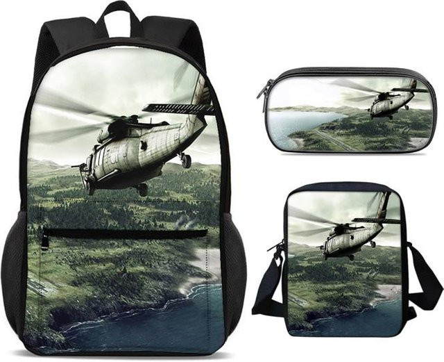 Fancy Style Studio 3-teiliges Set aus Helikopter-Rucksack, Federmäppchen und Umhängetasche in Multicolour - Bild 1