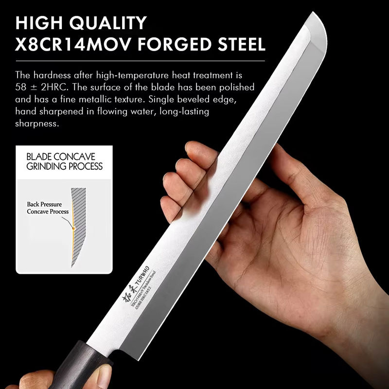 TURWHO Sashimi Messer aus X8Cr14MoV Edelstahl als professionelles Carving Messer für Fisch und Rindfleisch, Länge: 22 cm - Bild 4