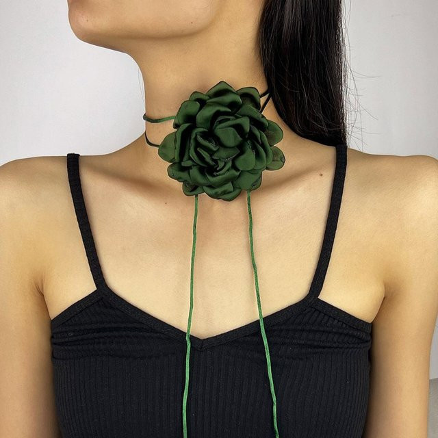 Halskette Satin-Rosen, grün, Damen, 10 cm - Bild 1