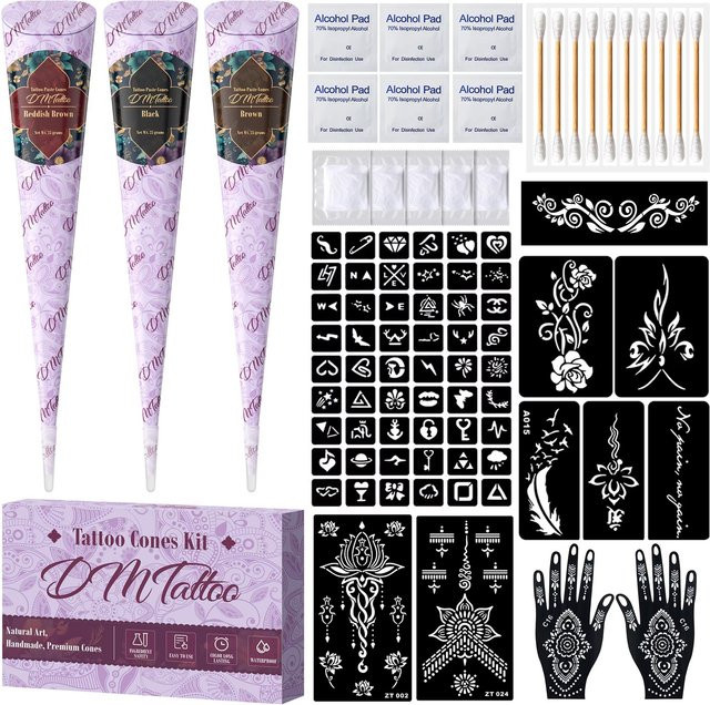 DMTATTOO Temporäre Tattoos-Schablonen-Set, 3-farbig, Unisex - Bild 1