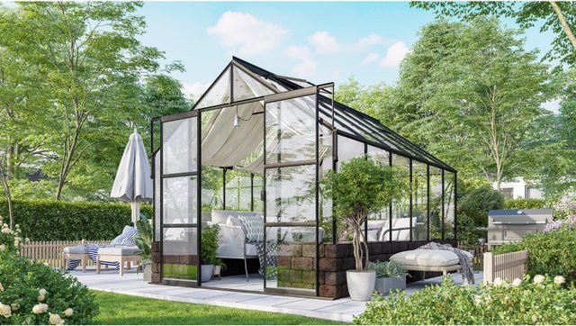 Vitavia Gewächshaus Cassandra 9900 Schwarz mit ESG-Glas und Doppelschiebetür, B/H/T: 257,0 x 249,0 x 385,3 cm - Bild 1