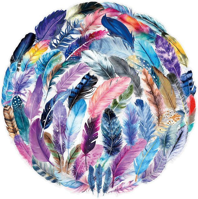 50 Stück transparente Vinyl-Aufkleber mit Federn von Sticker Story Store, wasserfeste Sticker in Multicolour für Handyhüllen, Gepäck und Tagebücher - Bild 1