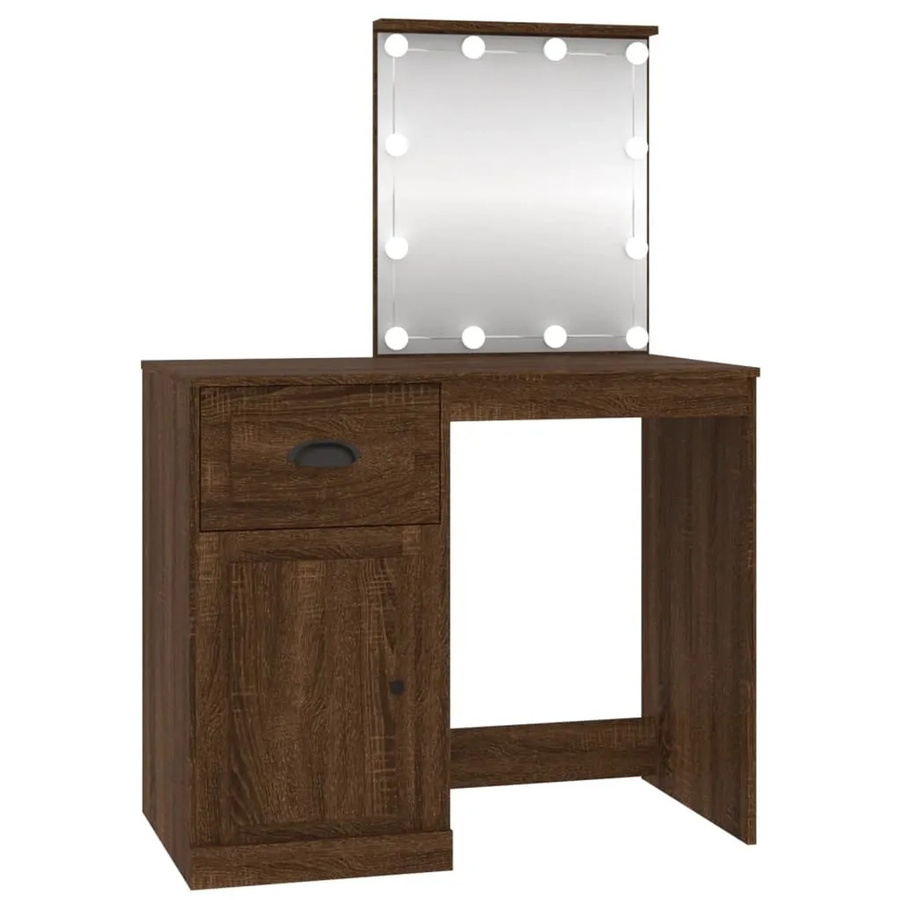 vidaXL Schminktisch mit LED-Spiegel in Eiche Braun aus Holzwerkstoff, B/T/H: 90 x 50 x 132,5 cm - Bild 2