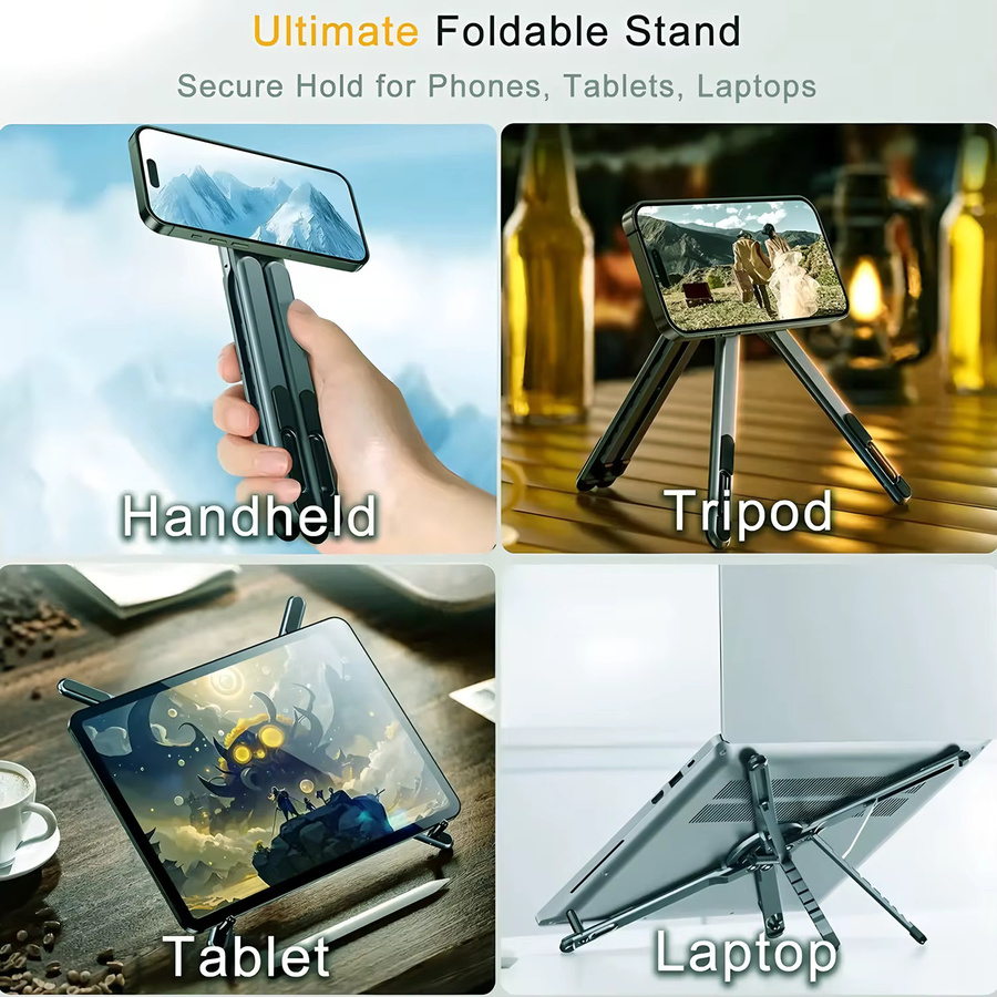 DOOCK Magnetische Handyhalterung in Grau, Tragbares und Faltbares Desktop-Tischstativ als Universelle Halterung für Smartphone, Tablet und Notebook - Bild 3