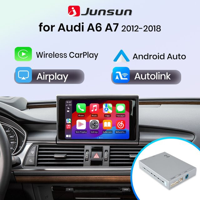 Junsun Android Auto und Wireless CarPlay Interface für Audi A6 A7 7C RMC 2012-2018 mit Mirror Link, AirPlay, Bluetooth, USB und Rückfahrkamera Unterstützung - Bild 1