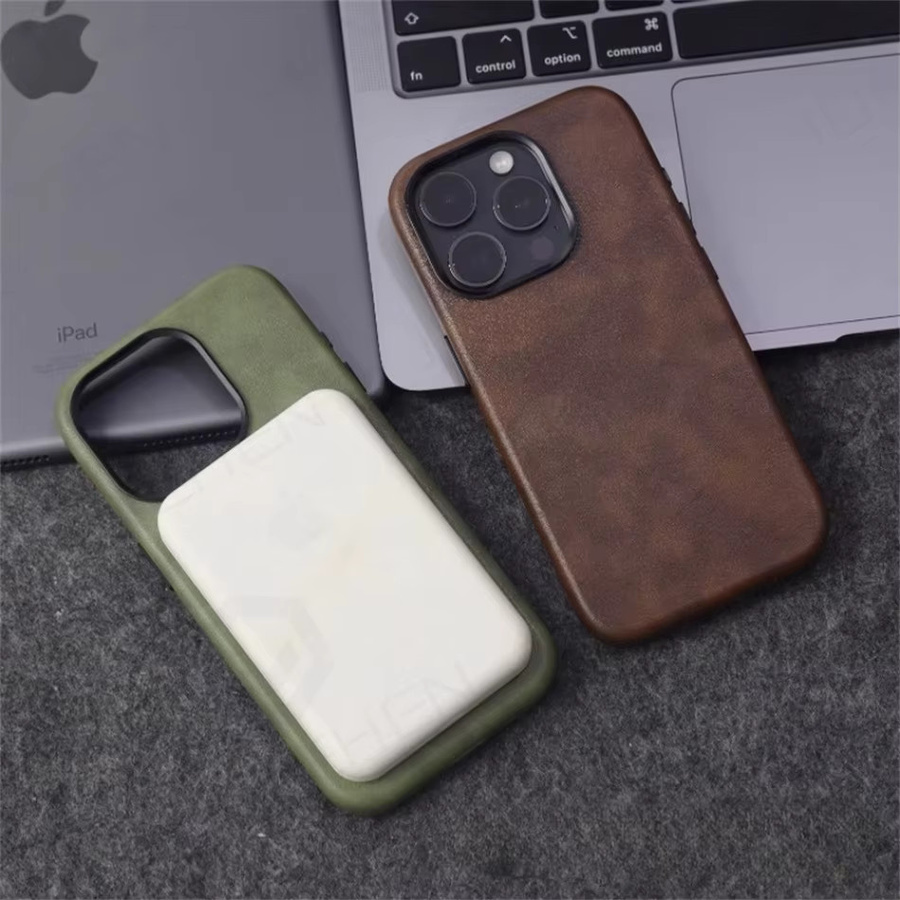 JONEHEN MagSafe Schutzhülle aus Crazy Horse PU Leder für iPhone 16 Plus, 15, 14, 13, 12 Pro Max, magnetisch und stoßfest, in Gold oder Braun - Bild 3