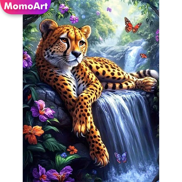 Momoart DIY Diamantmalerei Leopard Motiv mit bunten Acryl-Strasssteinen für Kinder - Bild 1