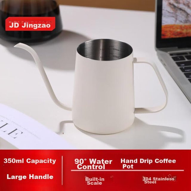 Casa Mart Pour-Over Kaffeebereiter aus Edelstahl mit langem Ausguss, 350 ml, Off-White weiß - Bild 1