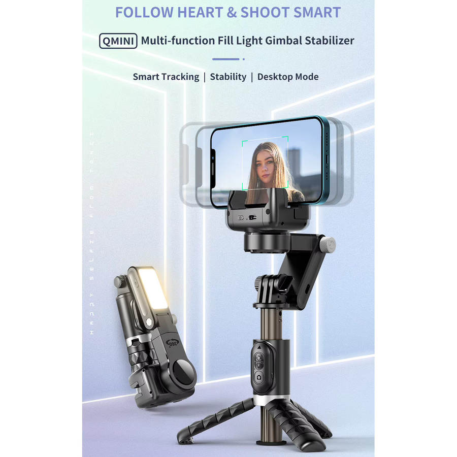 AyeBeau Selfie Stick und Smartphone Gimbal Stabilisator in Schwarz für iPhone, Android und Action Kamera mit Stativfunktion - Bild 2