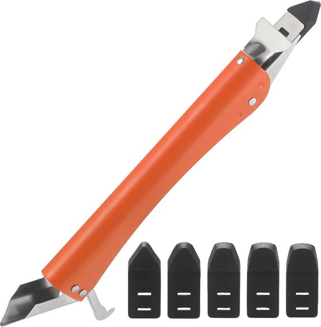 Meterk 4-in-1 Dichtstoff-Finishing-Werkzeug aus Edelstahl mit 5 Silikonspitzen in Orange - Bild 1