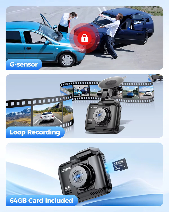 AZDOME GS63H Pro Dashcam mit 4K+1080P Auflösung, 2,4-Zoll-IPS-Bildschirm, ADAS, WiFi 6, GPS und 24-Stunden-Parkfunktion in Schwarz - Bild 5