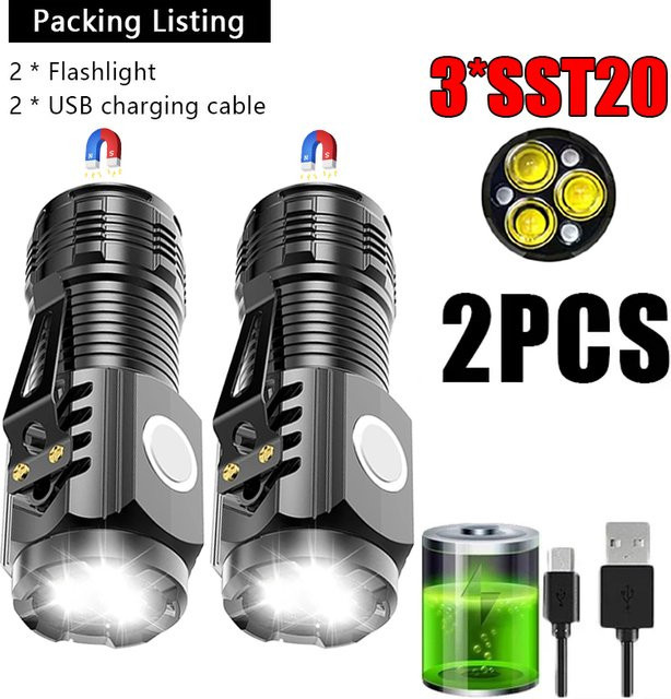 KDULIT Mini LED Taschenlampe, wiederaufladbare tragbare Taschenlampe in Schwarz mit Magnet, Stiftclip und Metallgehäuse für Notfälle und Outdoor - Bild 1