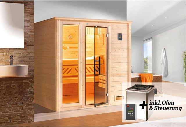 Weka Massivholzsauna Bergen 2 BioS mit Glastür und Fenster in Braun, B/H/T: 195,5 x 205 x 178 cm - Bild 1