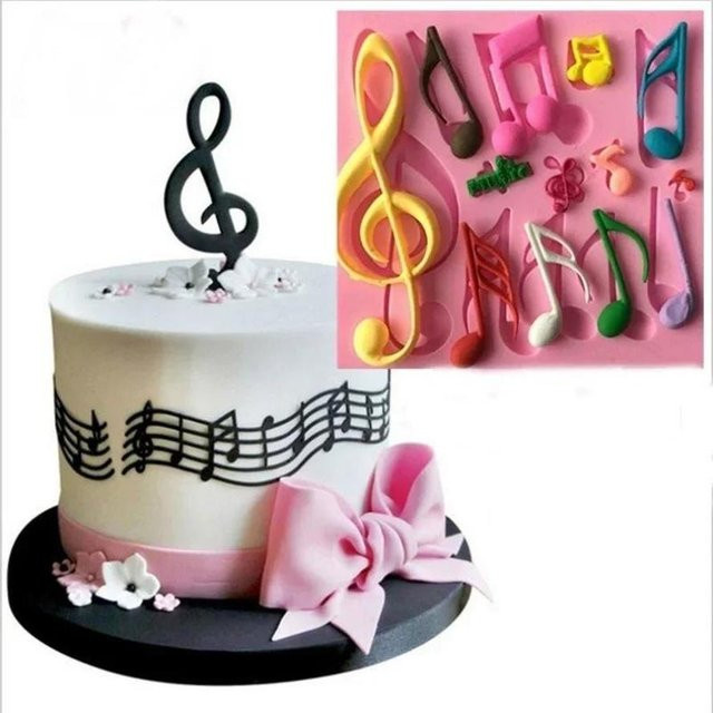 Silikonform Musik Symbole in Pink für Fondant, Kuchen und Polymer Clay - Bild 1