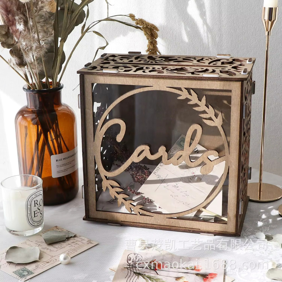 Braune Hochzeitskartenbox aus Kunststoff mit Acrylfenster für Empfang und Jubiläum - Bild 4