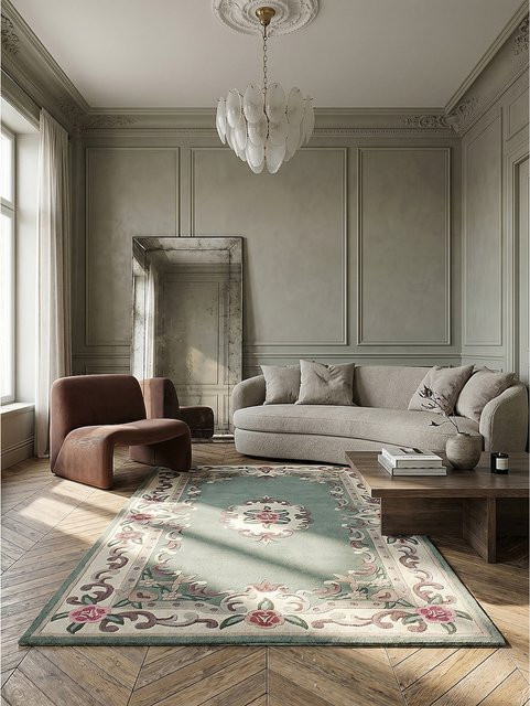 Wollteppich Orient Kadima Design in Grün-Beige, B/T: 75 x 150 cm - Bild 1