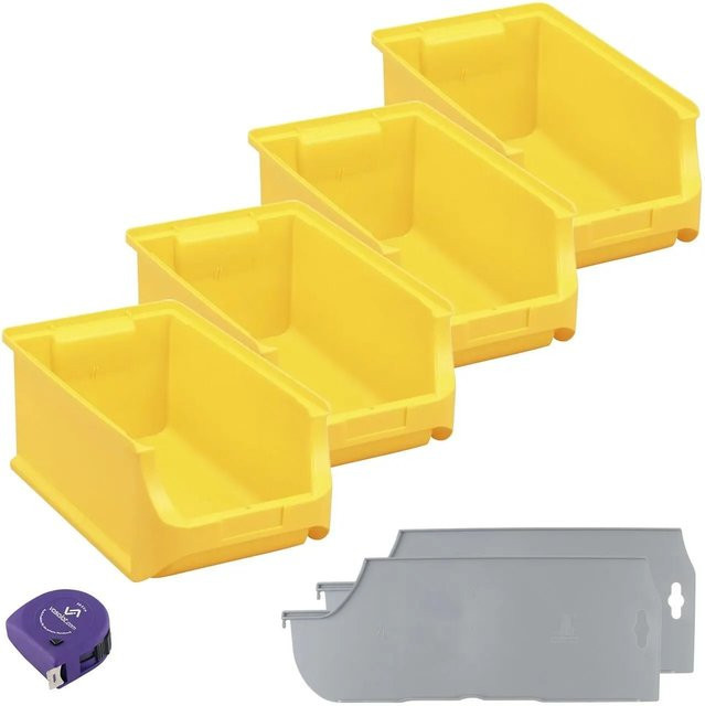 vasalat Set Stapelboxen mit Trennsteg, 4 Stück, Gelb, B: 35,5 cm, T: 20,5 cm, H: 15,0 cm - Bild 1