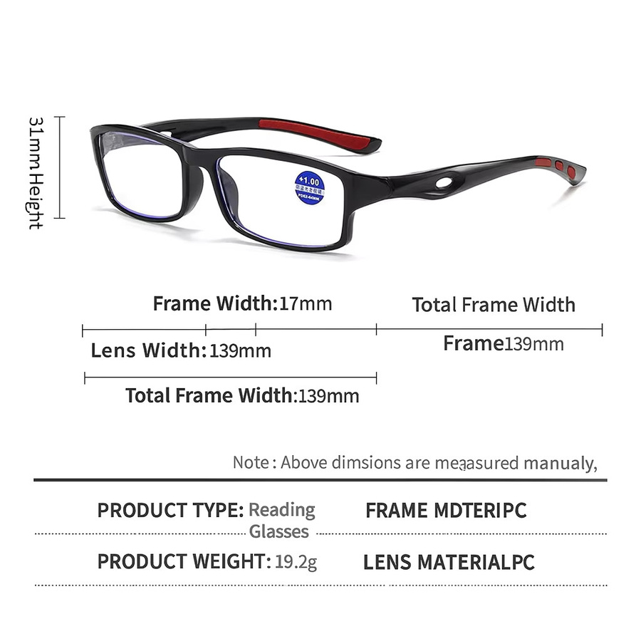 Lesebrille Quadratischer Rahmen, Schwarz, Vollrand, Unisex, Kunststoff - Bild 3