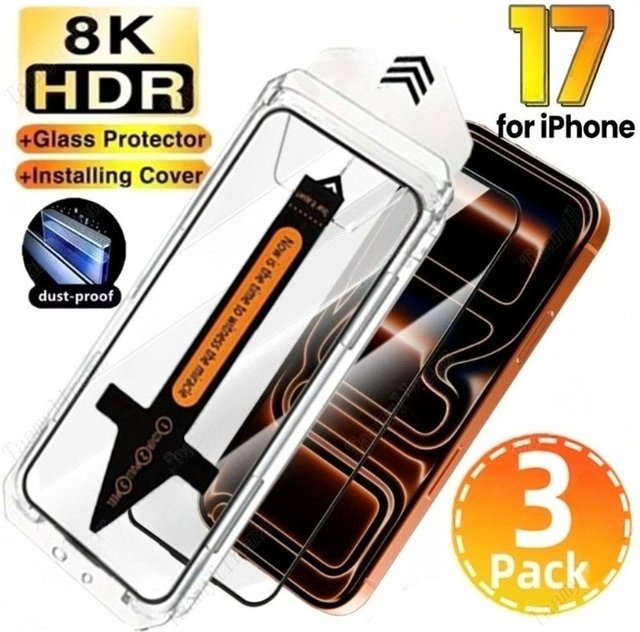 3 Stück DIXSG Full Cover Displayschutzfolien für iPhone 17 16 15 14 13 12 11 Pro Max Plus XR in Transparent mit staubfreier Installation - Bild 1