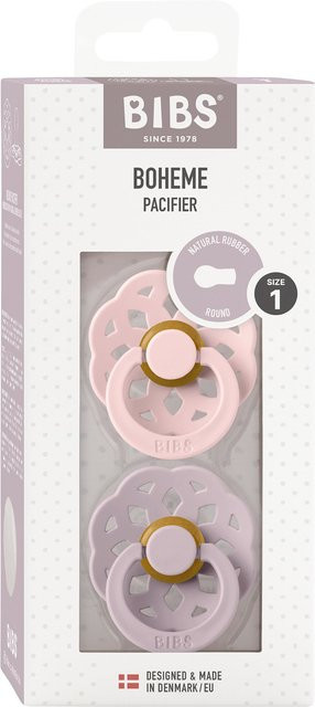 BIBS 2er-Pack Boheme Schnuller aus Latex in Pink und Purple für 0-6 Monate, BPA-frei - Bild 1