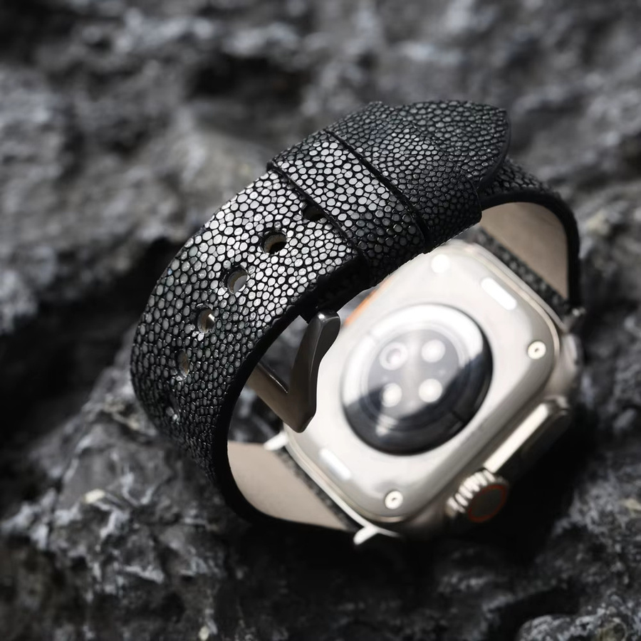 Raystray Uhrenarmband Leder, Perlenfisch, Schwarz, Herren, Vintage - Bild 3