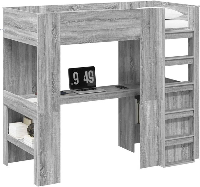 vidaXL Etagenbettgestell mit Schreibtisch in Grau Sonoma aus Holzwerkstoff, B/T/H: 80 x 200 x 175 cm - Bild 1