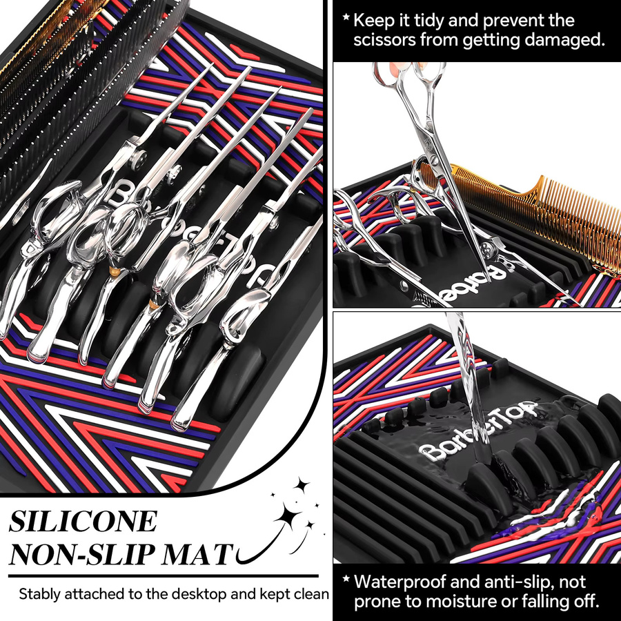 BarberTop Geometrische Silikon-Werkzeugmatte in Schwarz und Multicolour, rutschfeste und waschbare Aufbewahrungsmatte für Haarscheren und Friseursalon-Zubehör - Bild 3