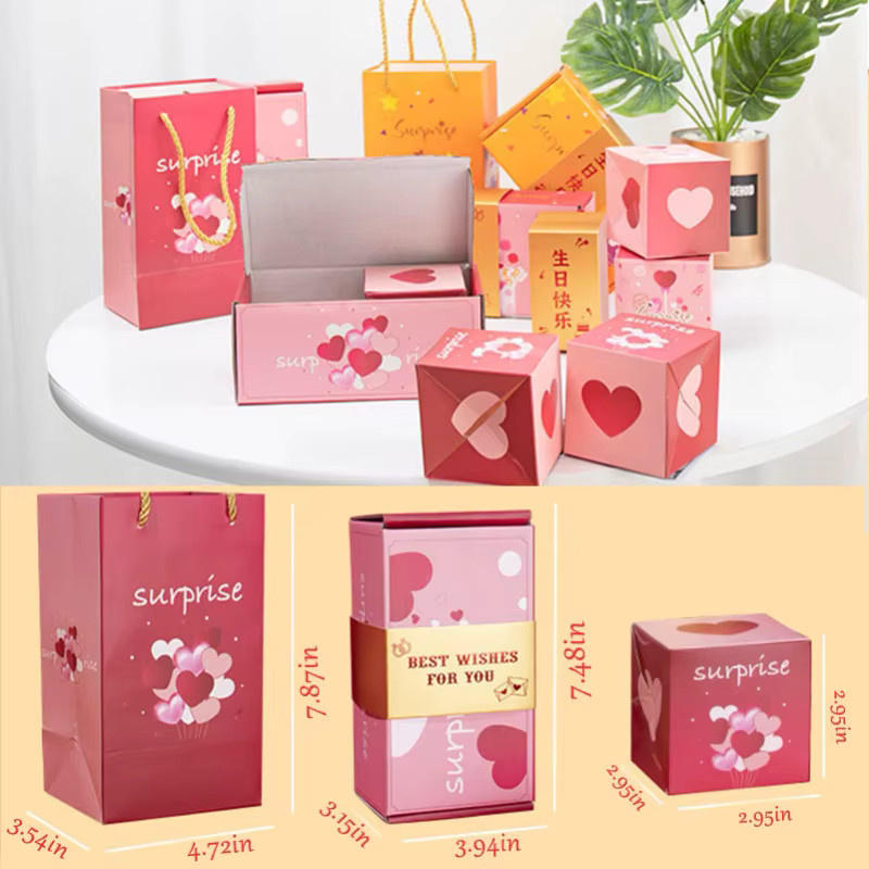 12 Stück Kreative Bounce Explosion Boxen als Überraschungsgeschenk in Rot aus Papier für Geburtstage - Bild 3