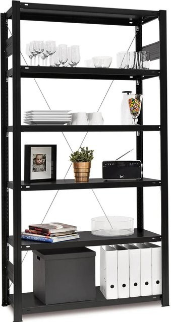 PROREGAL Wohnregal Motemo aus Stahl, Schwarz Matt, H x B x T: 200 x 100 x 60 cm, 5 Ebenen mit 150 kg Fachlast - Bild 1