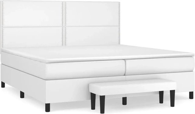 vidaXL Boxspringbett Hybrid mit Matratze und Kopfteil in Weiß, B/T: 200 x 200 cm, Kunstleder - Bild 1