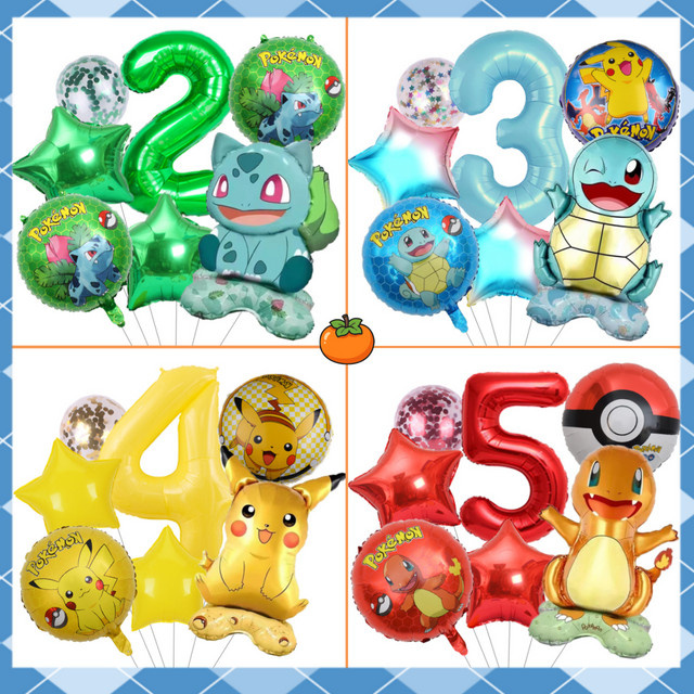Potdemiel Pokemon Ballon Set, 7-teiliges Set, Charmander Squirtle Bulbasaur - Bild 1