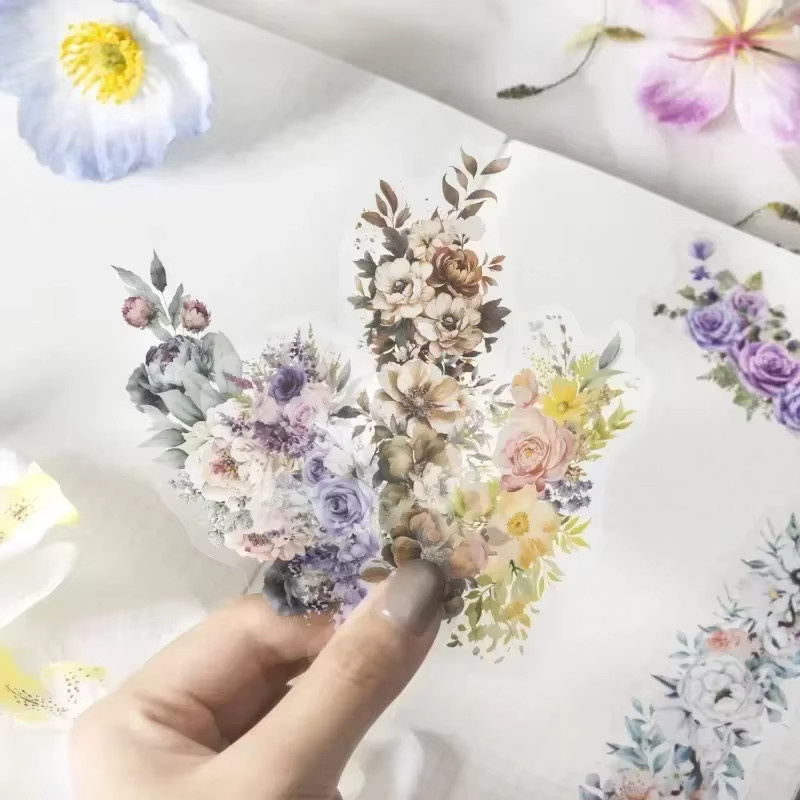 20 Blatt PET-Aufkleber mit Blumen- und Meerespflanzen-Motiven für Scrapbook und DIY-Projekte, Mehrfarbig, B: 16,2 cm, H: 9,5 cm - Bild 1