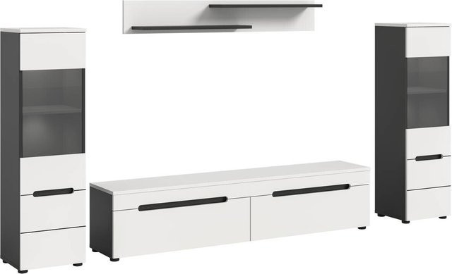 Wohnwand Canu xonox.home modern in Basaltgrau und Weiß mit Glaselementen und integrierter Beleuchtung B/H/T: 272 x 141 x 33 cm - Bild 1