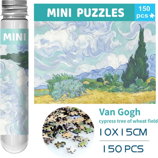 MaxRenard Mini-Reagenzglas-Puzzle Van Gogh Ein Weizenfeld mit Zypressen, 150 Teile - Bild 1