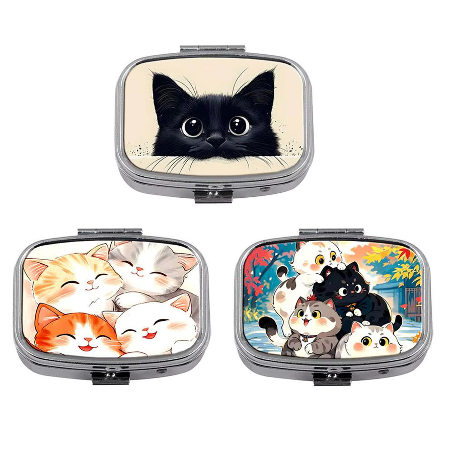 jaysuing Pillendose, Schwarzes Katzen-Design, 2-Fach, Unisex, Schwarz - Bild 5
