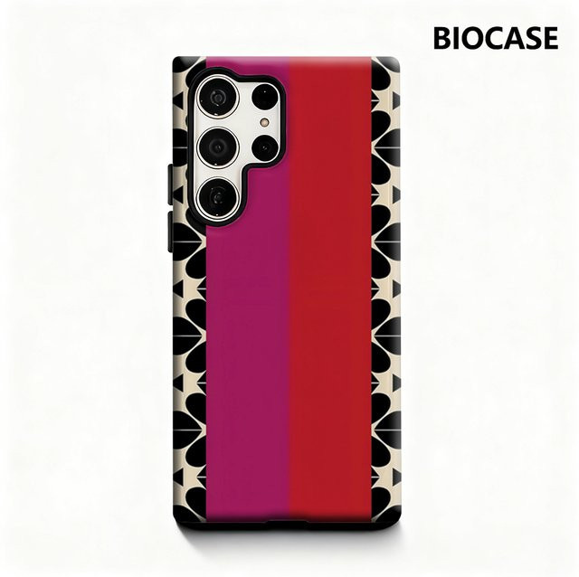 Samsung Handyhülle mit geometrischem Herz-Streifenmuster in Multicolour für Galaxy S25 Ultra, S24 und S23 Ultra Plus mit glänzender doppellagiger Rückseite - Bild 1
