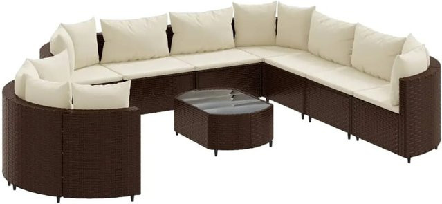 vidaXL 10-tlg Garten-Sofagarnitur aus braunem Poly-Rattan mit cremeweißen Kissen und Couchtisch - Bild 1