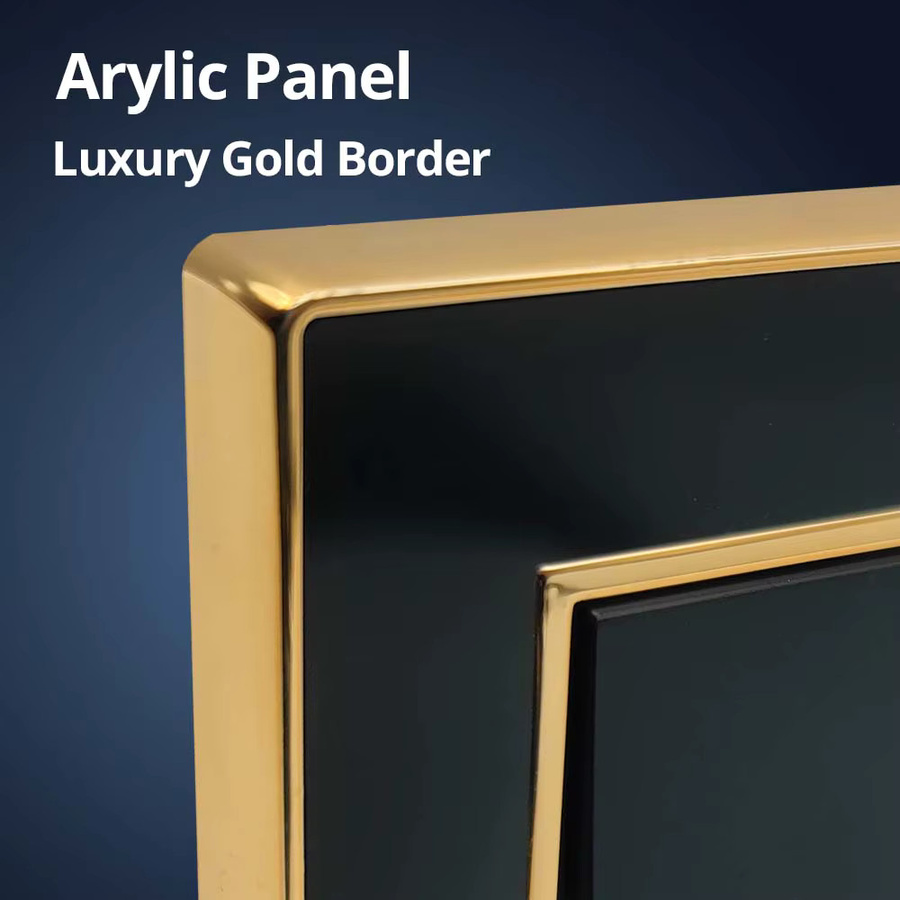 Wallpad Kombination aus EU-Steckdose mit USB und 2-Wege-Wandlichtschalter mit LED-Bewegungssensor, schwarzes Acryl-Panel mit goldenem Rand - Bild 3