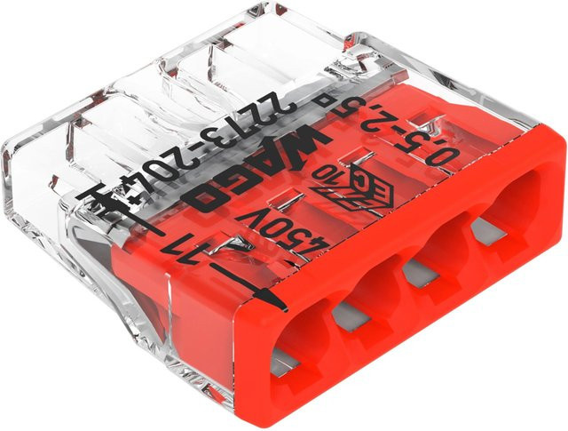 Wago Verbindungsdosenklemme 4-polig in Rot und Transparent für Leiterquerschnitte von 0,5 mm bis 2,5 mm - Bild 1