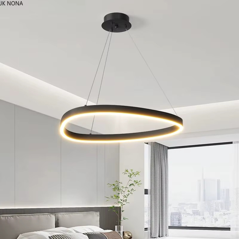 JIANKEXING LED Anhängerleuchte kreisförmig in Schwarz oder Weiß, dimmbar mit Fernbedienung, modernes Nordic Design für Wohnzimmer, Schlafzimmer und Esszimmer - Bild 1