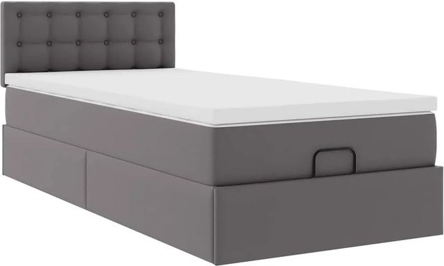 vidaXL Ottoman-Bett mit Matratze und LED-Beleuchtung in Grau aus Kunstleder mit USB-Ladeanschluss und Lift-up-Funktion, B/T/H: 90 x 203 x 88 cm - Bild 1