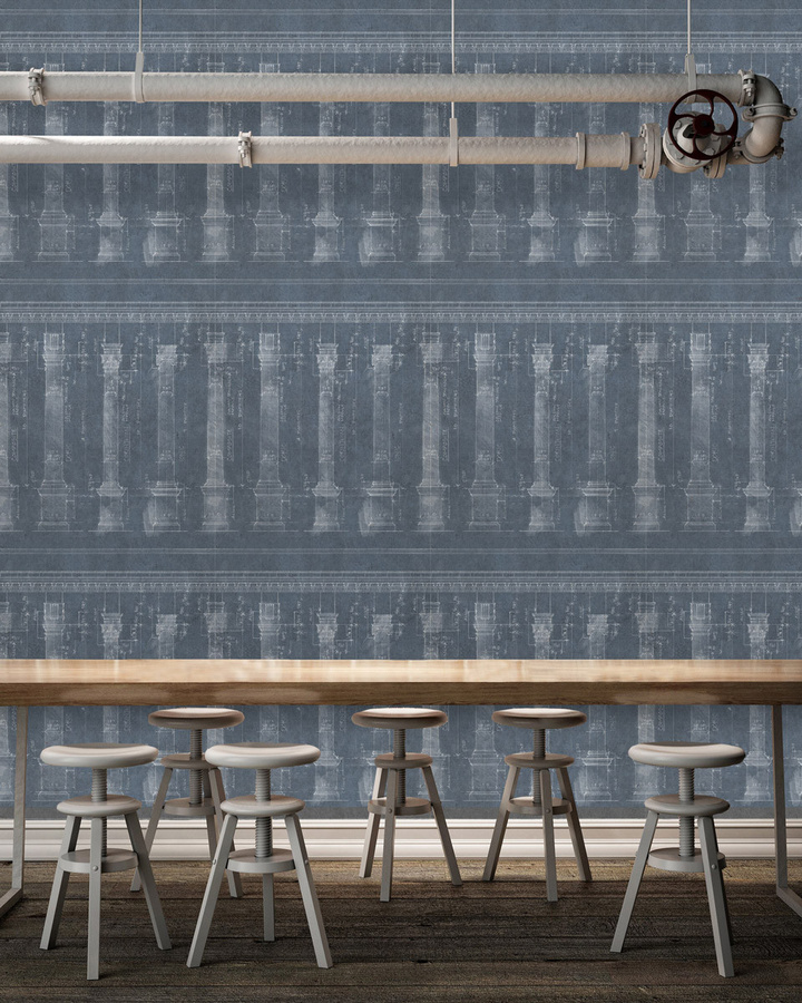 MINDTHEGAP Tapete Colonnade WP20023 in Grau und Blau, geometrisches Design, Non-Woven Textil-Optik - Bild 1