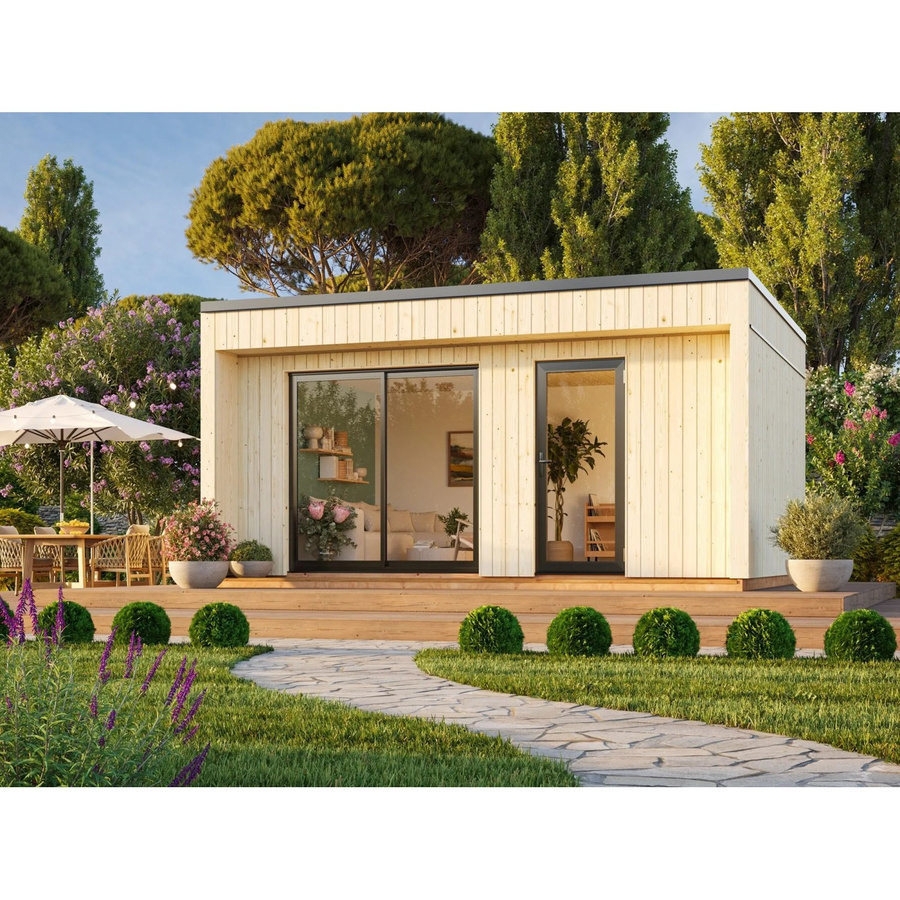 Palmako Holz-Gartenhaus Johanna Flachdach Unbehandelt mit modernem Design B/T: 562 x 448 cm - Bild 2