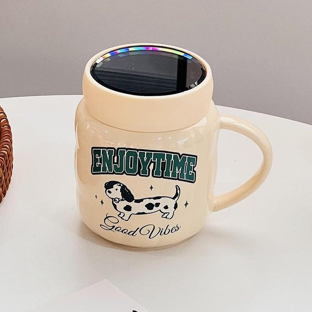 Keramiktasse mit Deckel und Strohhalm von Yiran Furniture, Cartoon Entlein Design, Weiß, 380 ml - Bild 1