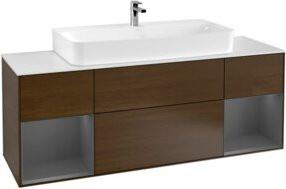 V&B Waschtischunterschrank Finion mit Wandbeleuchtung, Breite: 160 cm, Anthrazit und Walnussfurnier - Bild 1