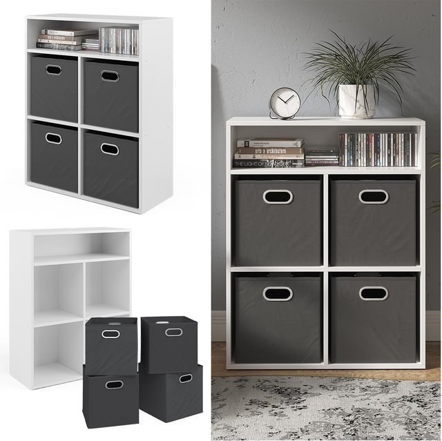 Vicco Bücherregal und Aktenregal in Weiß als freistehendes Standregal mit Faltbox für Büro und Wohnzimmer - Bild 1