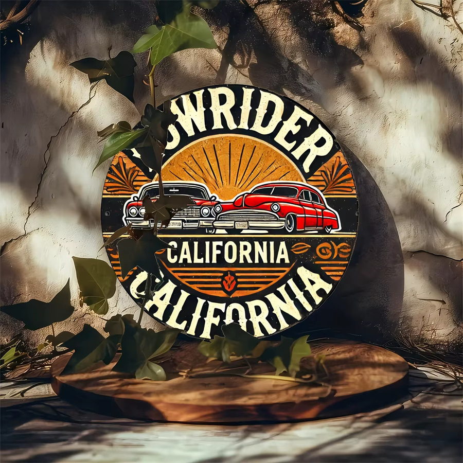 Potdemiel California Lowrider Rundes Aluminiumschild Vintage Wanddekoration Mehrfarbig Durchmesser: 20 cm - Bild 5