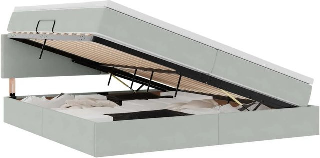 vidaXL Stauraumbett mit Matratze aus Samt in Hellgrau, B/T: 200 x 200 cm - Bild 1