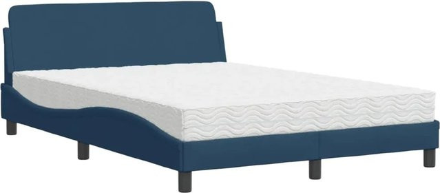 vidaXL Bett mit Matratze aus Kiefernholz und Stoff in Blau, B/T/H: 120 x 200 x 125 cm - Bild 1